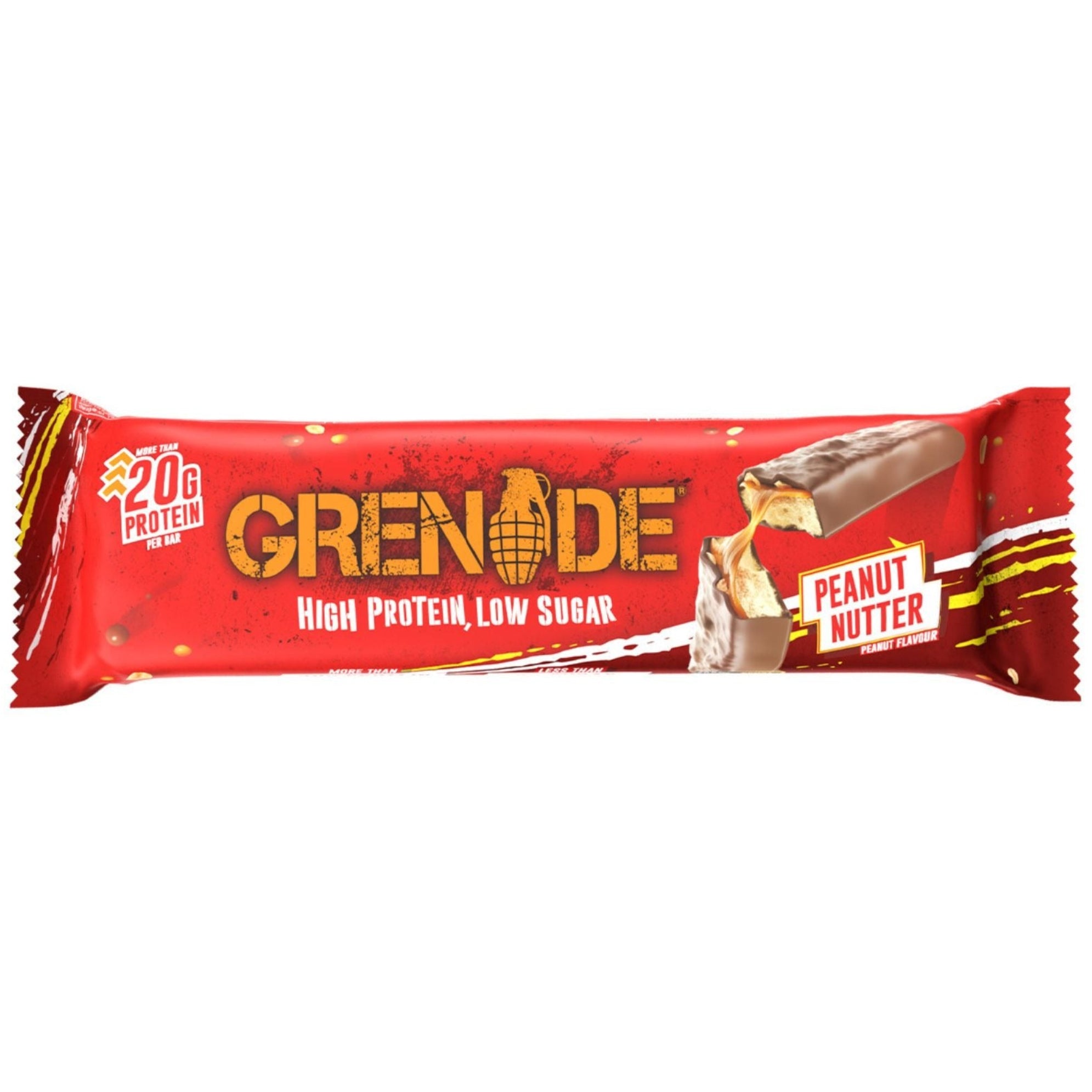 Grenade Peanut Nutter protein bar on a white background